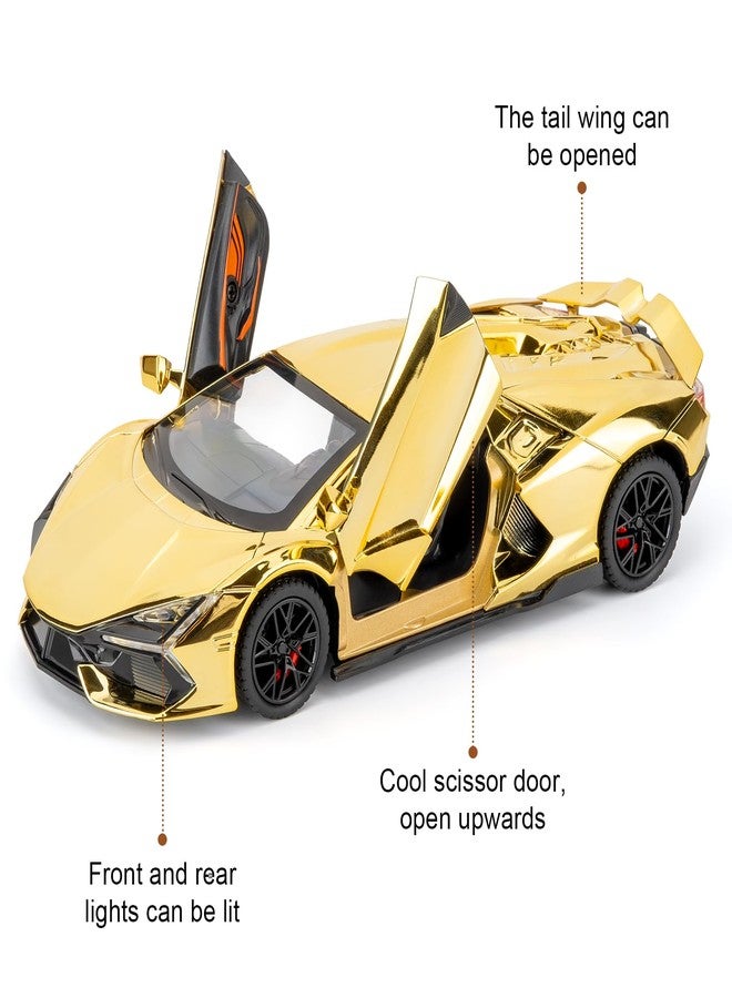 LOVEPOSELY 1/24 Scale Gold Lambo Revuelto Diecast Car Model, Collectible Diecast Toy Car with Lights and Sounds, Pull Back Vehicles Toy for Adults Kids Birthday Gifts Decoration - Image 4